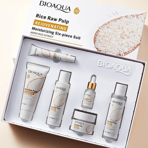 6pcs/set BIOAQUA Rice Raw Pulp Skin Care Sets Face Cream - Emirex