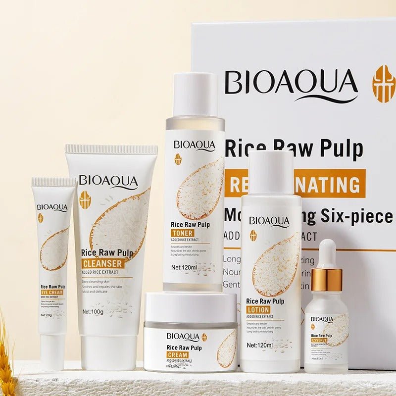6pcs/set BIOAQUA Rice Raw Pulp Skin Care Sets Face Cream - Emirex