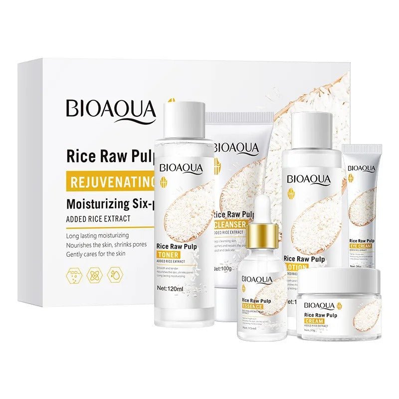 6pcs/set BIOAQUA Rice Raw Pulp Skin Care Sets Face Cream - Emirex