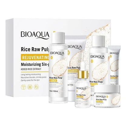 6pcs/set BIOAQUA Rice Raw Pulp Skin Care Sets Face Cream - Emirex