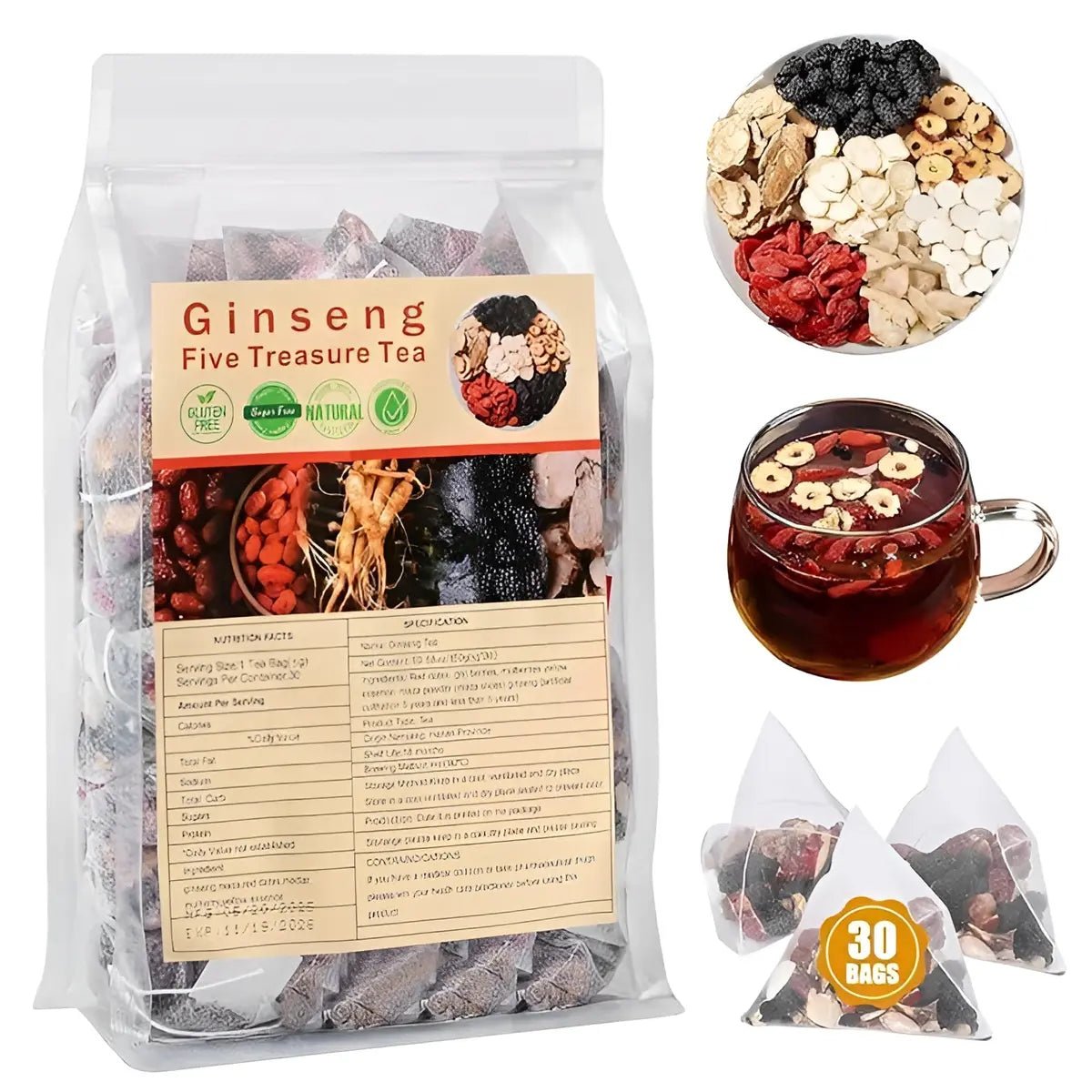 Ginseng Five Treasure Tea | شاي الجينسنغ الكنوز الخمسة - Herbal Wellness Tea - Emirex