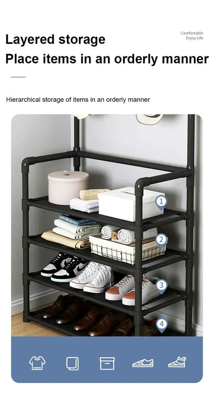 Multi-Layer Shoe Rack aur Coat Rack Storage DIY Clothes Hanger - Emirex