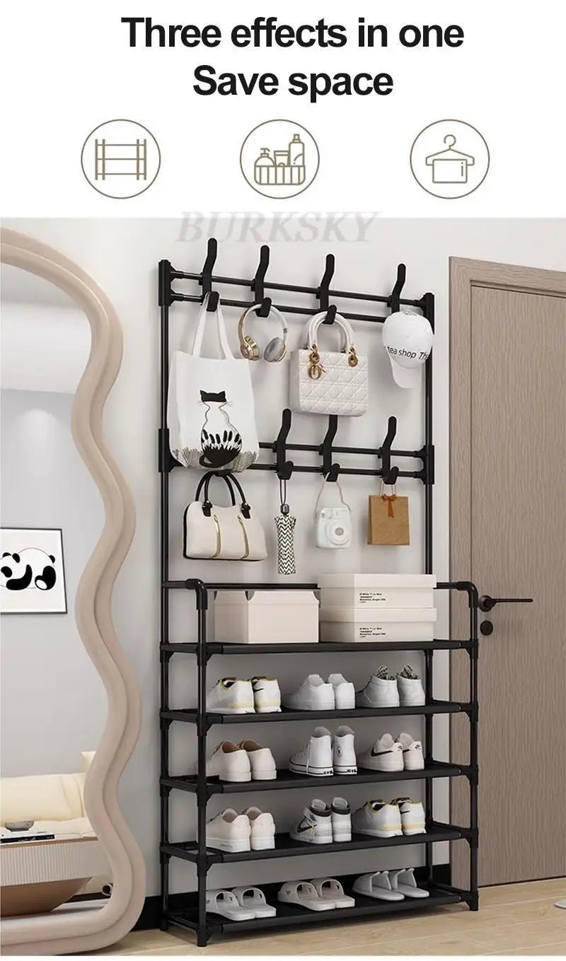 Multi-Layer Shoe Rack aur Coat Rack Storage DIY Clothes Hanger - Emirex