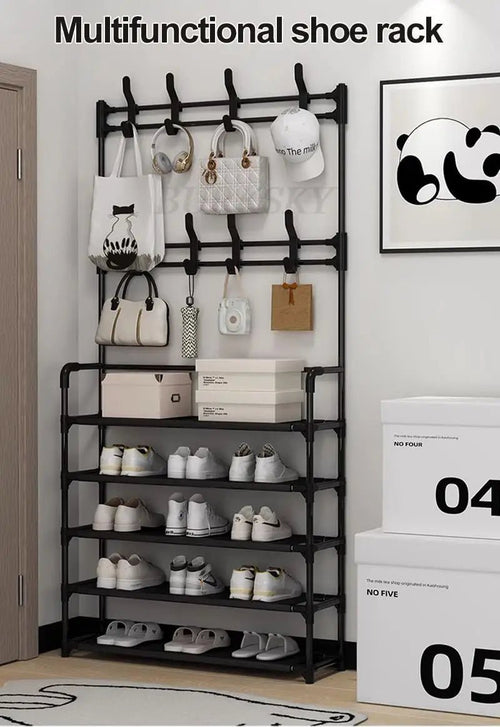 Multi-Layer Shoe Rack aur Coat Rack Storage DIY Clothes Hanger - Emirex